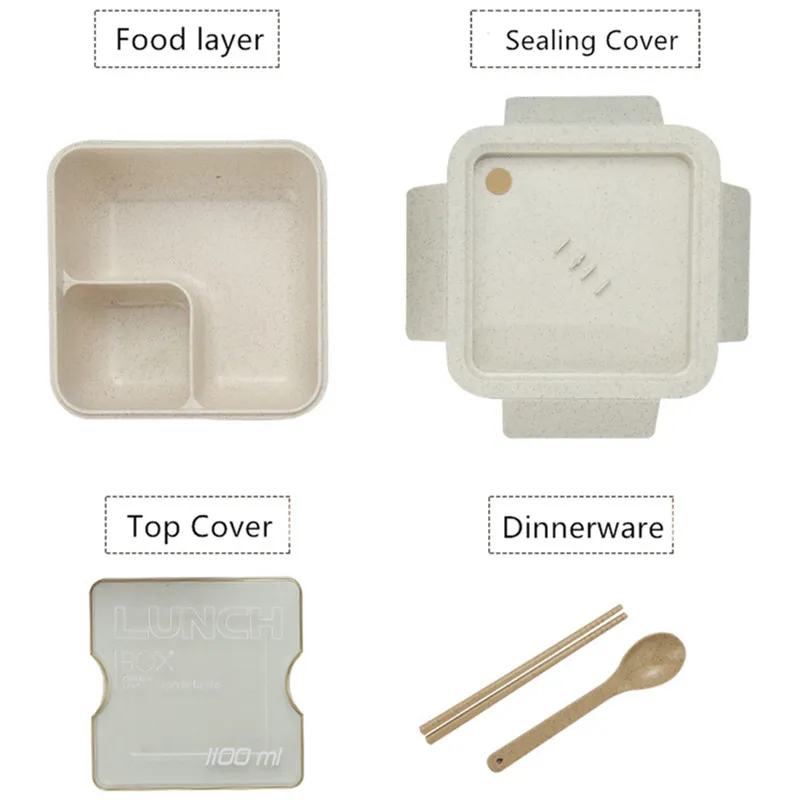 1100 мл пшеничной соломы Коробки для обедов уплотнительная лента ложка палочки
