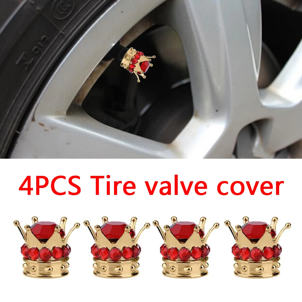 

4x Universal Car Wheel Tire Valve Caps Replacement Rhinestone Crown Automotive Tyre Rim Stem Air Cover Auto Replacement Parts