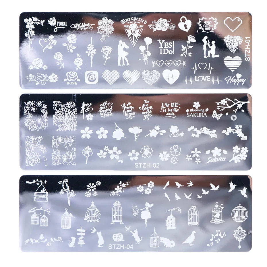 2pcs Stainless Steel Nail Stamping Plates Set Flower Animal Image Stamp Stencil Art DIY Accessories Tool JISTZH01-12-1 | Красота и