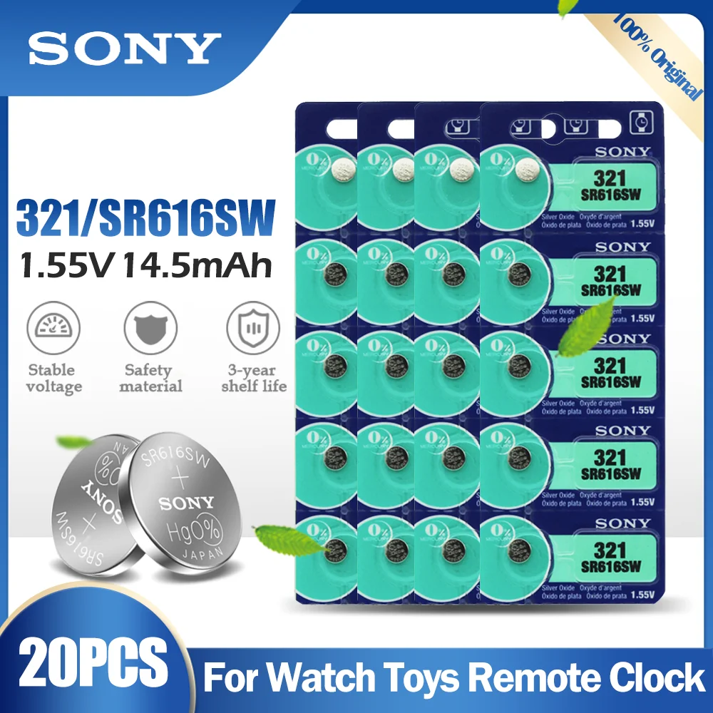 20 шт. оригинальный Sony 321 SR616SW SR616 14 5 мА/ч 1 55 V оксида серебра Батарея для часы с