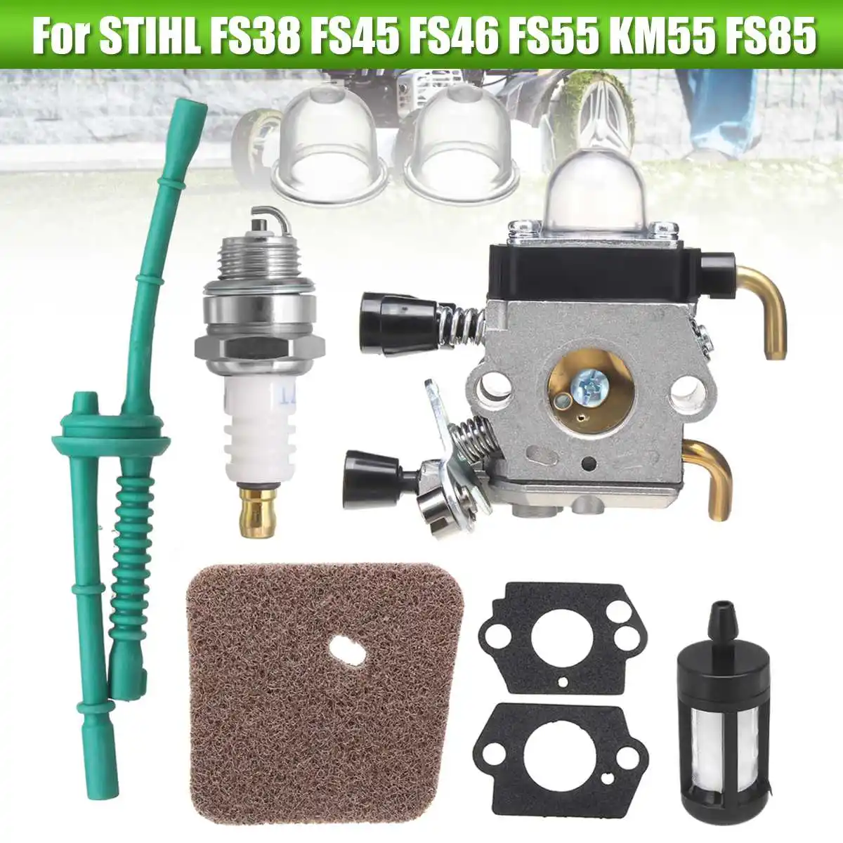 

9pcs Carburetor Carb Air Fuel Filter For STIHL FS38 FS45 FS46 FS55 KM55 FS85 Carburetor&spark plug&Air Filter&Fuel Filter&Gasket