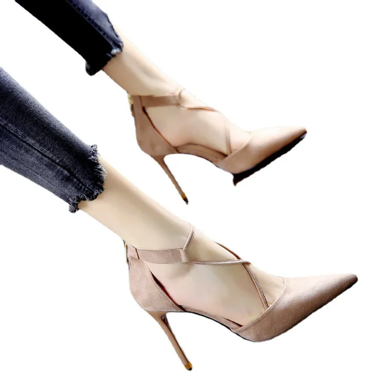 

2021 summer sexy cross strap high heels female spring summer fairy style pointed toe hollow lace sandals sneakers