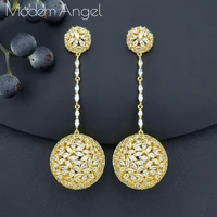 modemangel 75mm luxury brand belicate big ball cubic zircons copper long earrings women bridal wedding dress accessories
