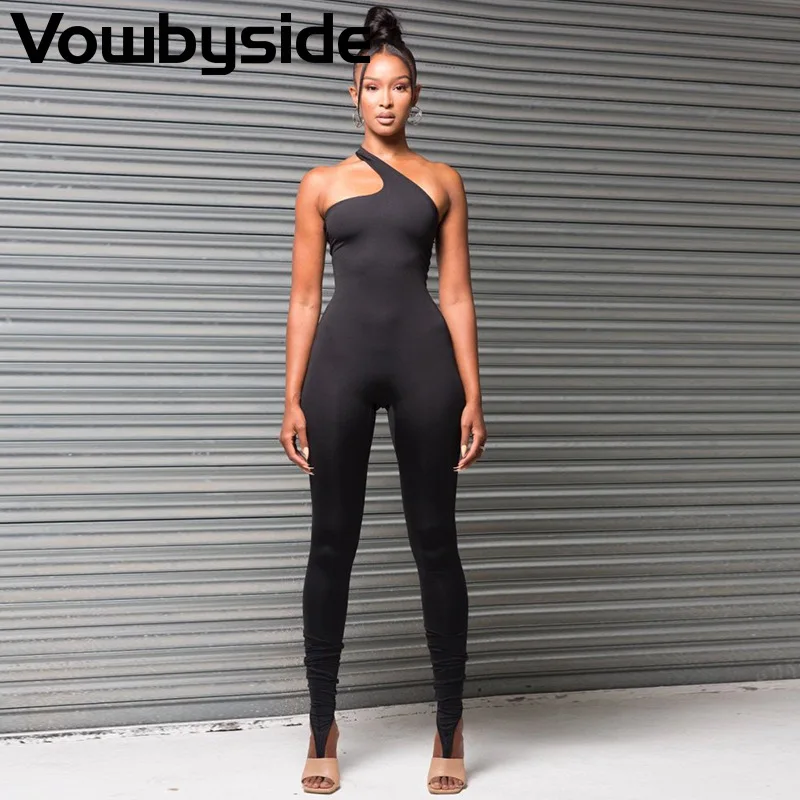 

Women's Jumpsuit Sexy Solid Color Sleeveless Oblique Shoulder Halter Lace Up Open Back Slim Set of Toes Romper Playsuit