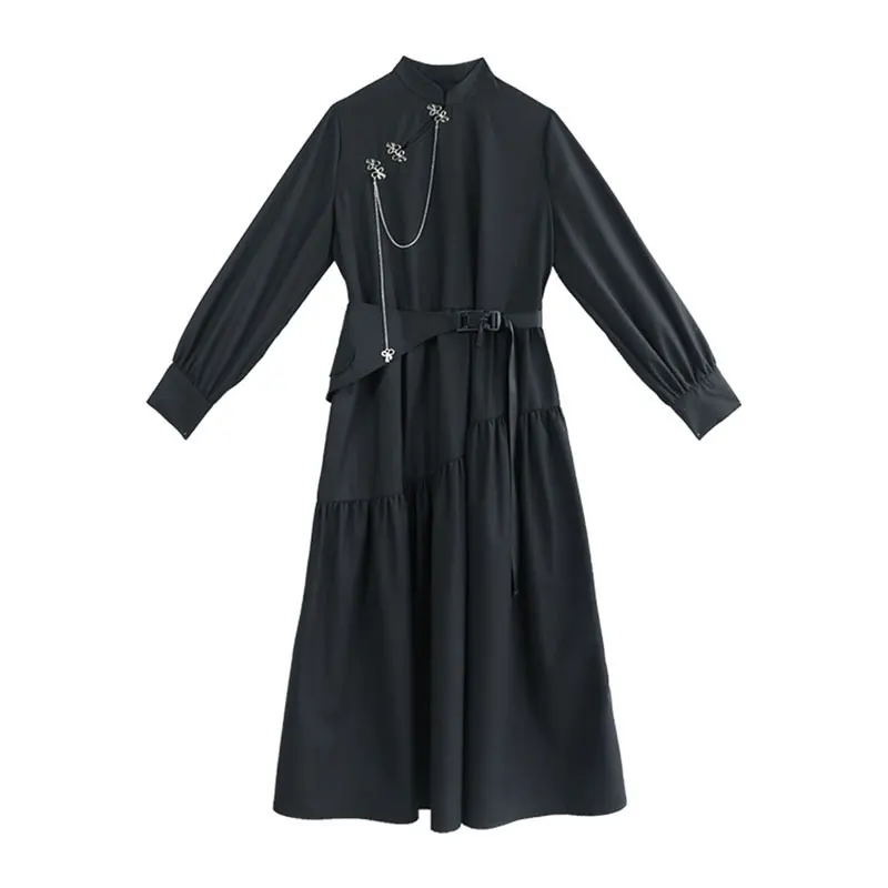 

XITAO Pleated Dress Fashion New Women Improved Cheongsam Full Sleeve Goddess Fan Casual Style 2021 Autumn Dress WMD2803