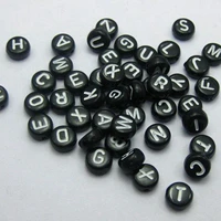250 white in black acrylic assorted alphabet letter coin beads 4x7mm