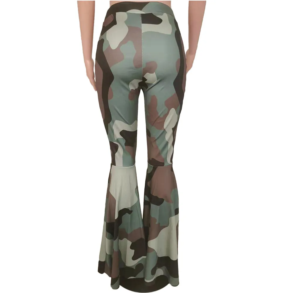 Стильные камуфляжные облегающие Женские брюки с высокой талией 2019 осенние