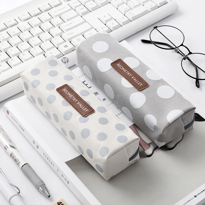 

Pencil Case School Simple Canvas Geometric spot Striped grid Cute Kawaii Pencil Bag Pouch For Office Students Kids Supplies