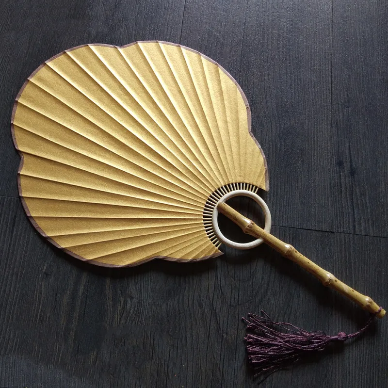 Gold DIY Rice Paper Blank Fan Traditional Craft Chinese Hand Vintage Bamboo Root Lantern Begonia Banana Round | Дом и сад