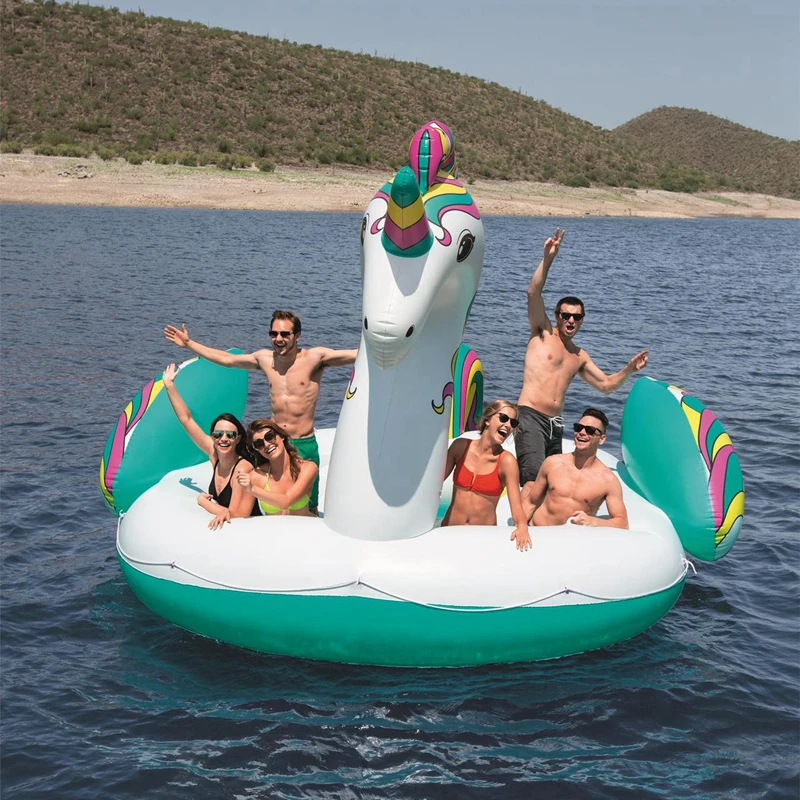 

590cm Inflatable Unicorn Pool Giant Float Island Boat 6 person Huge Swimming Float Lounge Raft Summer Pool for Party Water Toys
