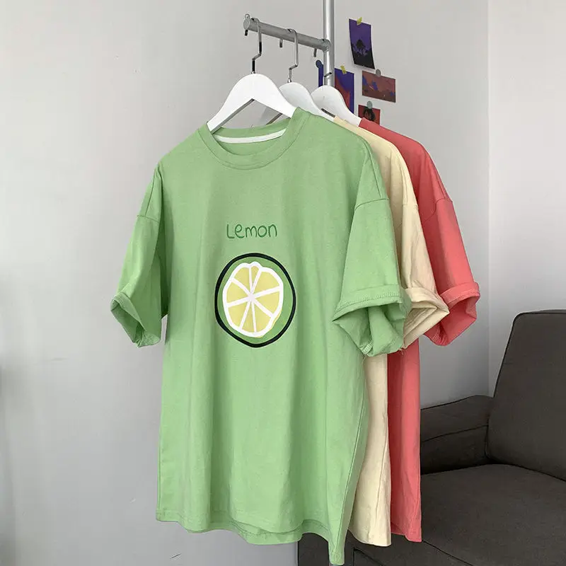 2020 Summer And Autumn New Korean Couple Loose Fresh Fruit Cartoon Printed Cotton Thin Casual T-shirt Large Size M-2XL | Мужская одежда