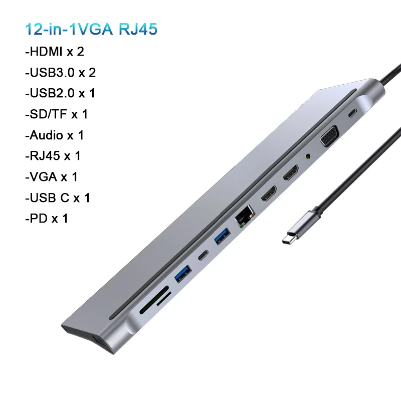 

Док-станция Usb Type-C, разветвитель 3 0 Pd 2 Hdmi, 4K, 60 Гц, Rj45, Vga, Usb C, для Ipad, Macbook Air M1