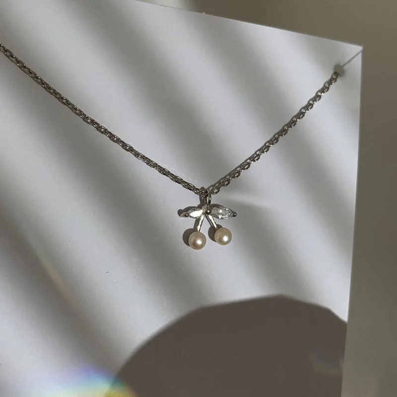 

Sweet Little Cherry Necklace Pearl Fruit Cherry Necklace For Women Jewelry Clavicle Necklaces Pendants Choker Colar