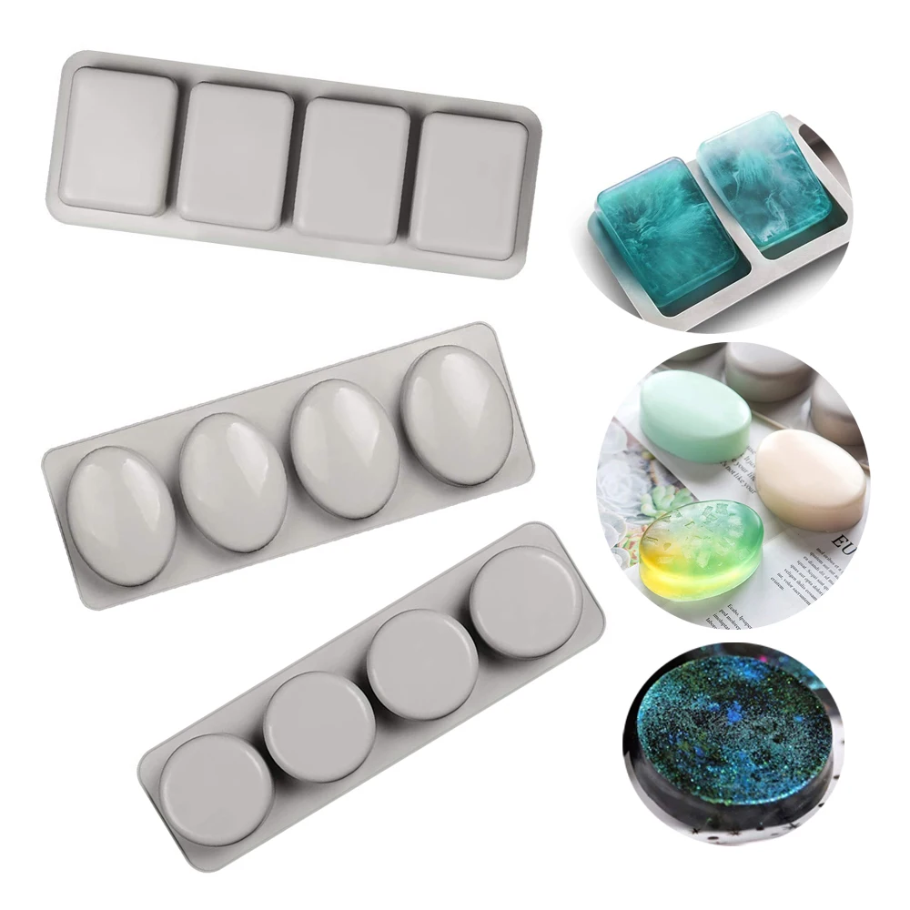 

New 4 Cavity 3 Shapes Soap Silicone Mold for Making Soaps 3D Diy Handmade Mould Decoration Wax Candle Cake Tray Tools 4-Grids