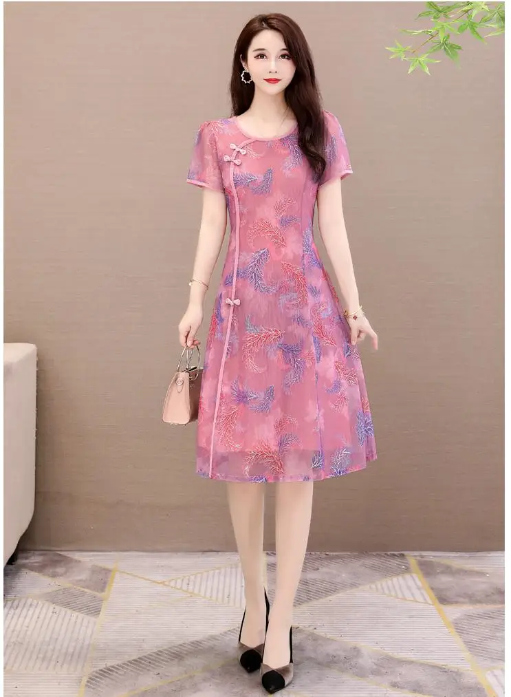 Женское шифоновое платье-трапеция до колен винтажное платье с цветочным принтом