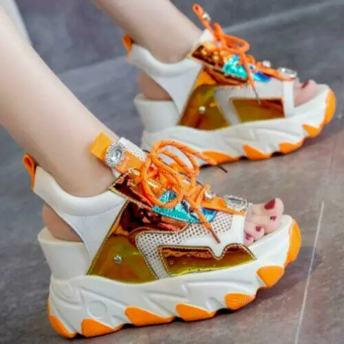 

Женские босоножки на танкетке, открытый носок, высокий каблук, кроссовки, летняя обувь