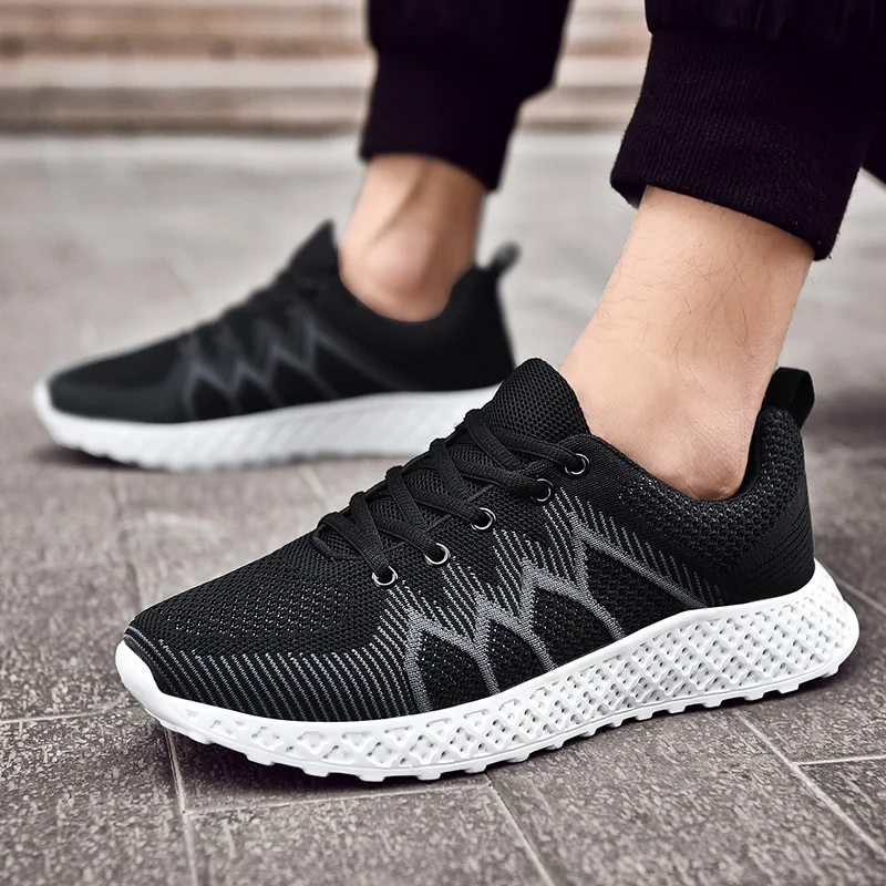 Black Sneakers Men Plus Size Light Running Shoes for Trainers Cheap Footwear Breathable Non-slip Mens Athletic | Спорт и развлечения