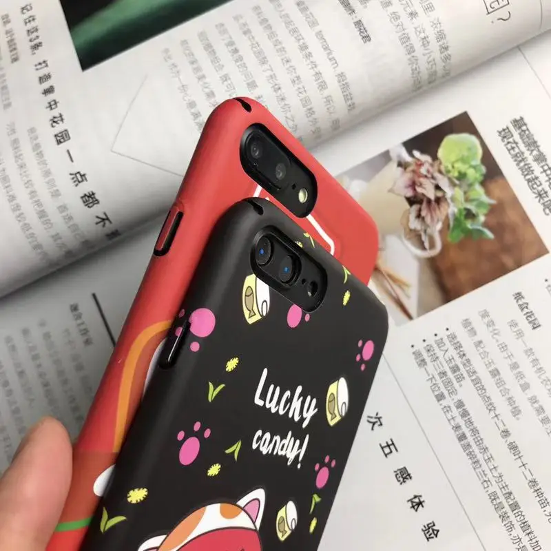 Cute Cartoon Cat Milk Lovely Lucky Black Red Case Hard plastic Cover Funda Coque For iPhone 8 7 plus X XR XS Max Bag |