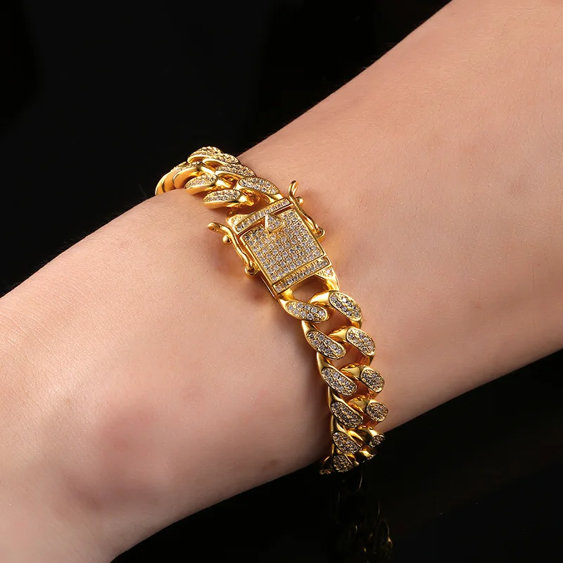 Men Hip hop Pave Setting AAA zircon bracelet fashion 7 8 9 inch long Miami cuban chain bracelets men hiphop jewelry luxury gifts | Украшения