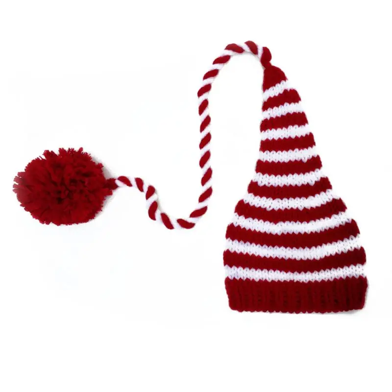 

Baby knitting Long Tails Christmas Hat Newborn Photography Props Stripe Crochet Baby Hats Baby Props For Photography