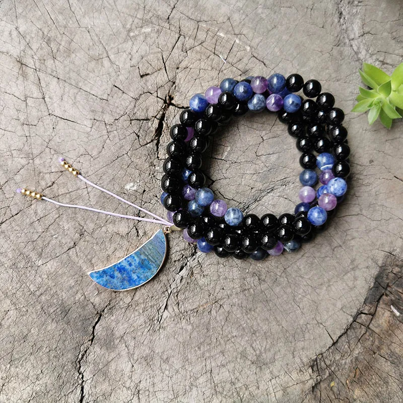 8 мм Аметист лазурит луна йога медитация джапа мала 108 бусин Мала ожерелье