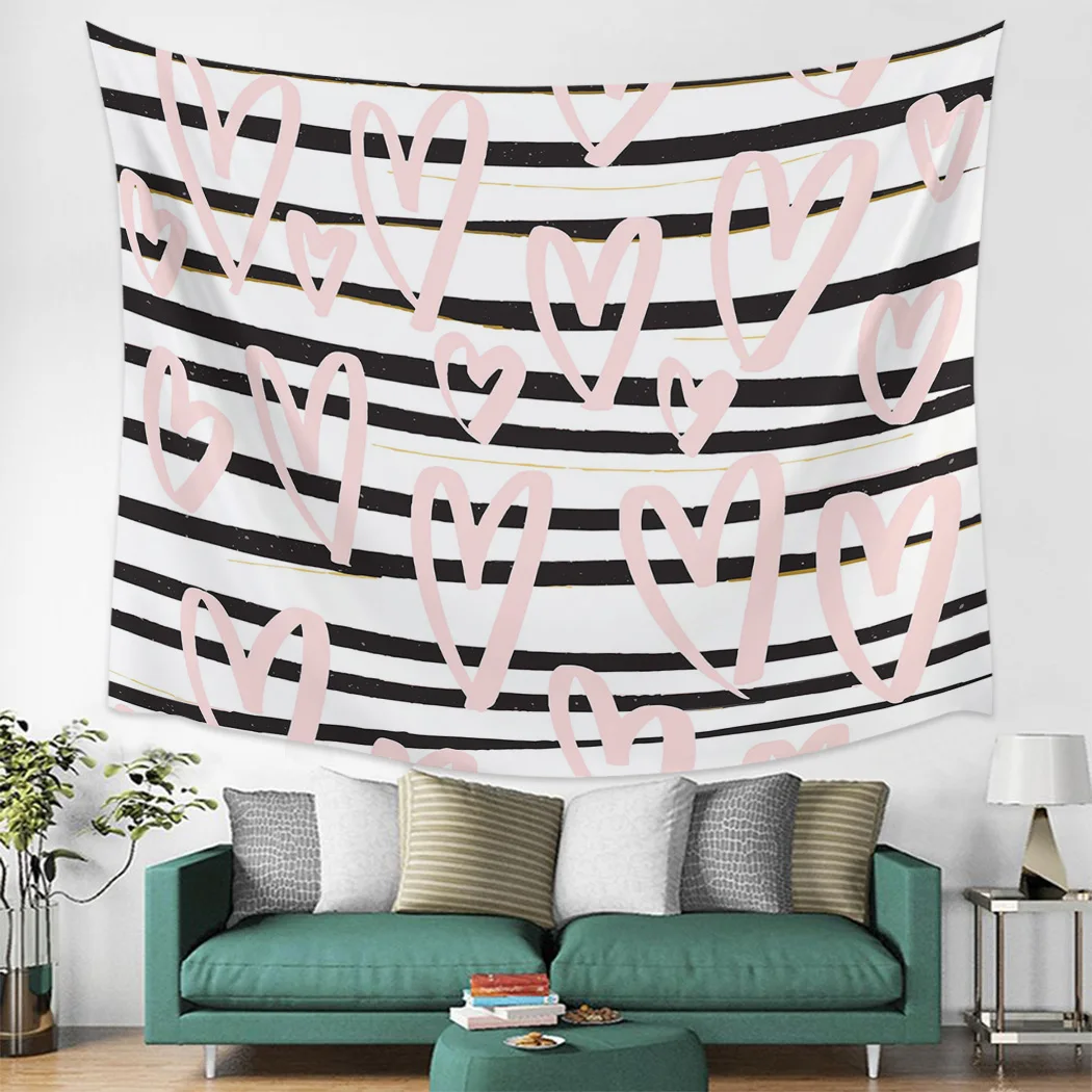

Valentines Day Striped Background Pink Love Wall Tapestry Home Decoration Wall Hanging for Bedroom Living Room