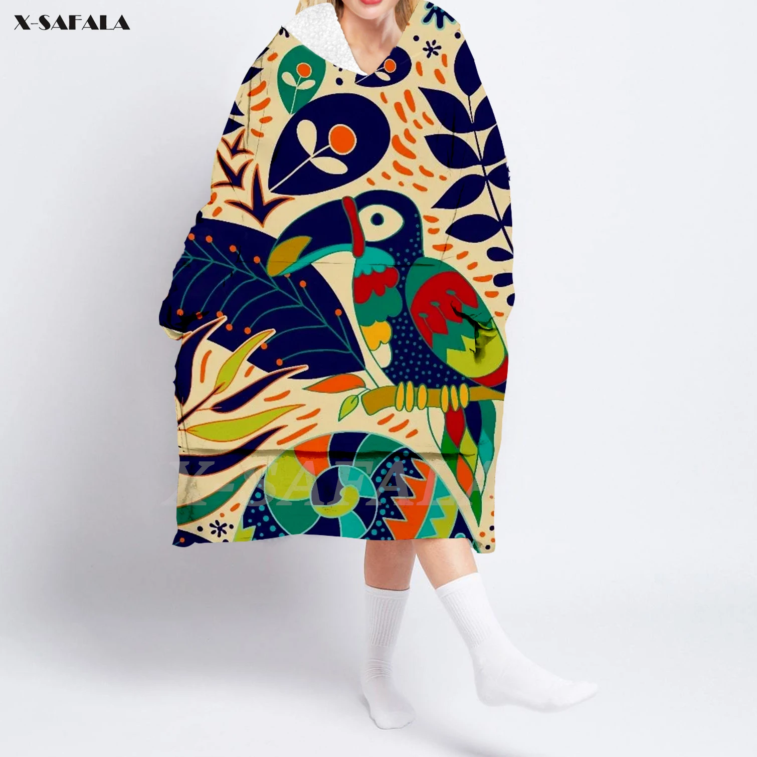 

Australia Aboriginal 3D Printed Wearable Blanket Hoodie Oversized Fleece Hooded Blanket Large Front Pocket AS27-50 Sleepwear