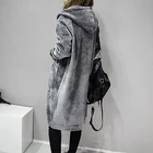Шелковое Женское пальто с капюшоном, осенне-зимнее длинное, черно-серое, вельветовое, 2020