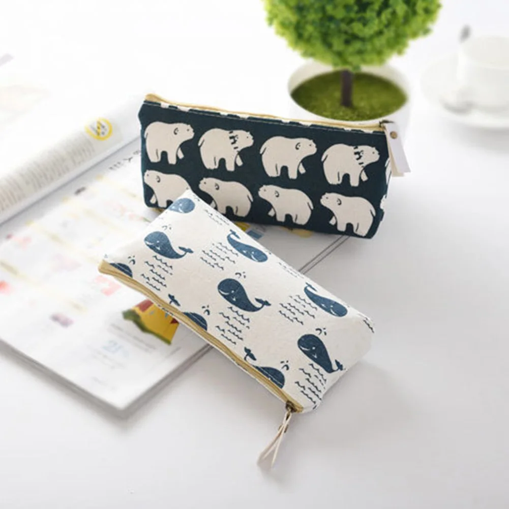 Cute Canvas Whale Flower Printed Pencil Bag School Supplies Stationery Gift School Cute Pencil Box Creative School Tools
