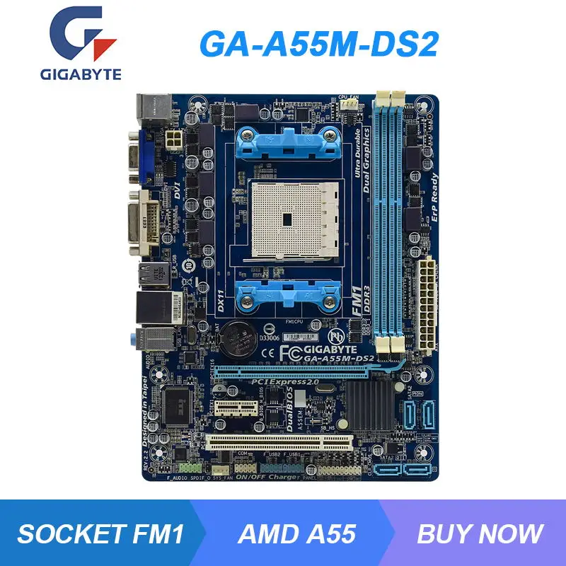 

Десктопная материнская плата GA-F2A55M-DS2 для GIGABYTE Socket FM1, AMD A55, A55M, DDR3 32 Гб A8-3870K, Athlon II X4 651K, процессоры USB2.0 PCI-E X16
