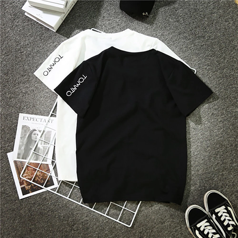 Fashion Harajuku T Shirt Women Heart Letter Printed Hip Hop Cotton O Neck Short Sleeve Embroidered Couple T-Shirt | Женская одежда