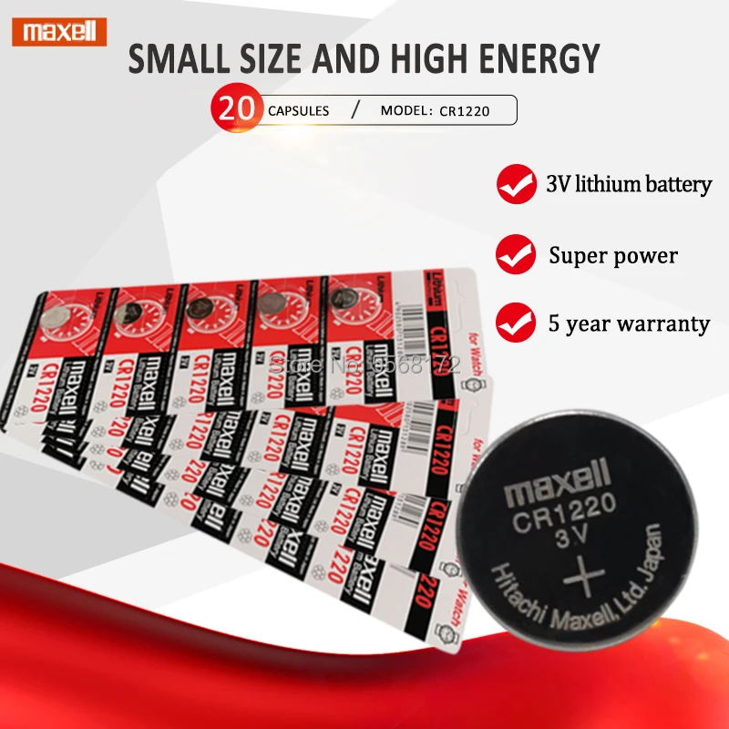 20 шт. для maxell 100% оригинальный CR1220 Кнопочная батарея часов автомобильный пульт