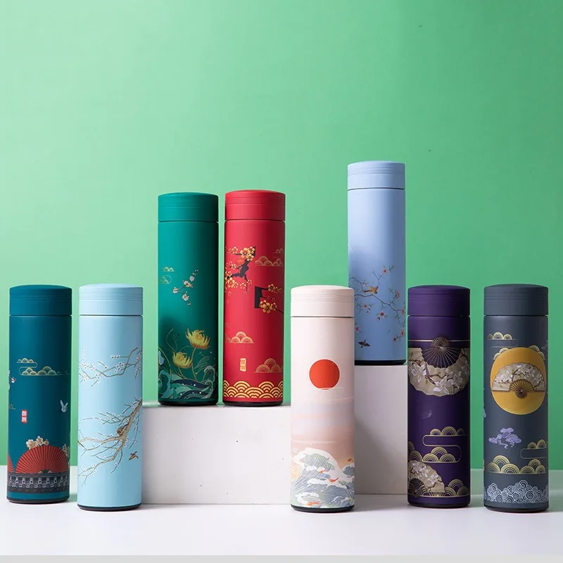 

500Ml Personalized Retro Chinese Style Thermos Portable Sports Cup Stainless Steel Coffee Beverage Bottle Kettle Creative Gift