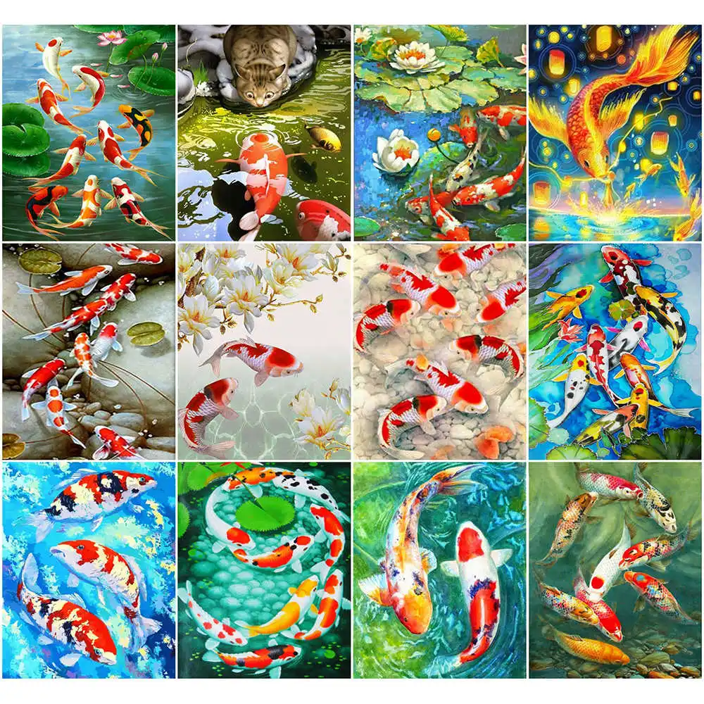 

Картина AZQSD по номерам, наборы холста, животные, украшение для дома, 40x50 см, DIY картины по номерам, Золотая рыбка, домашнее настенное изображен...