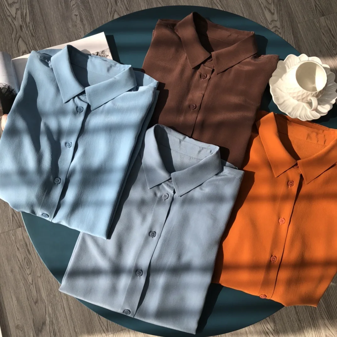 

2021 spring new style blouse silk multicolor solid color no pocket long sleeve