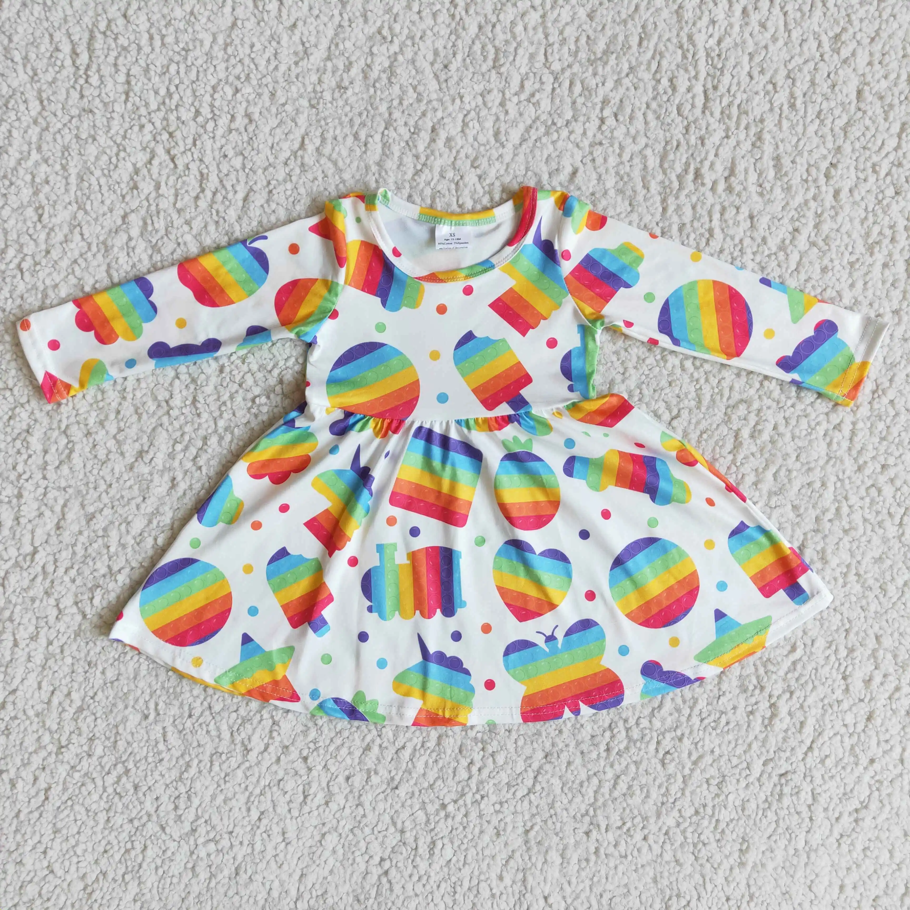 

Pop it ice cream butterfly color print girl's long-sleeved dress hot sale girl's dress popular children's clothing wholesale