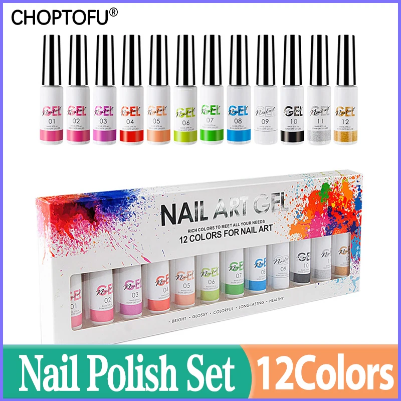 

Lasting Healthy Nail Art Gel Set Rich 12 Colors Ink Color Nail Polish Kit Soak Off UV LED Nail Gel DIY Unique Nail Art Design