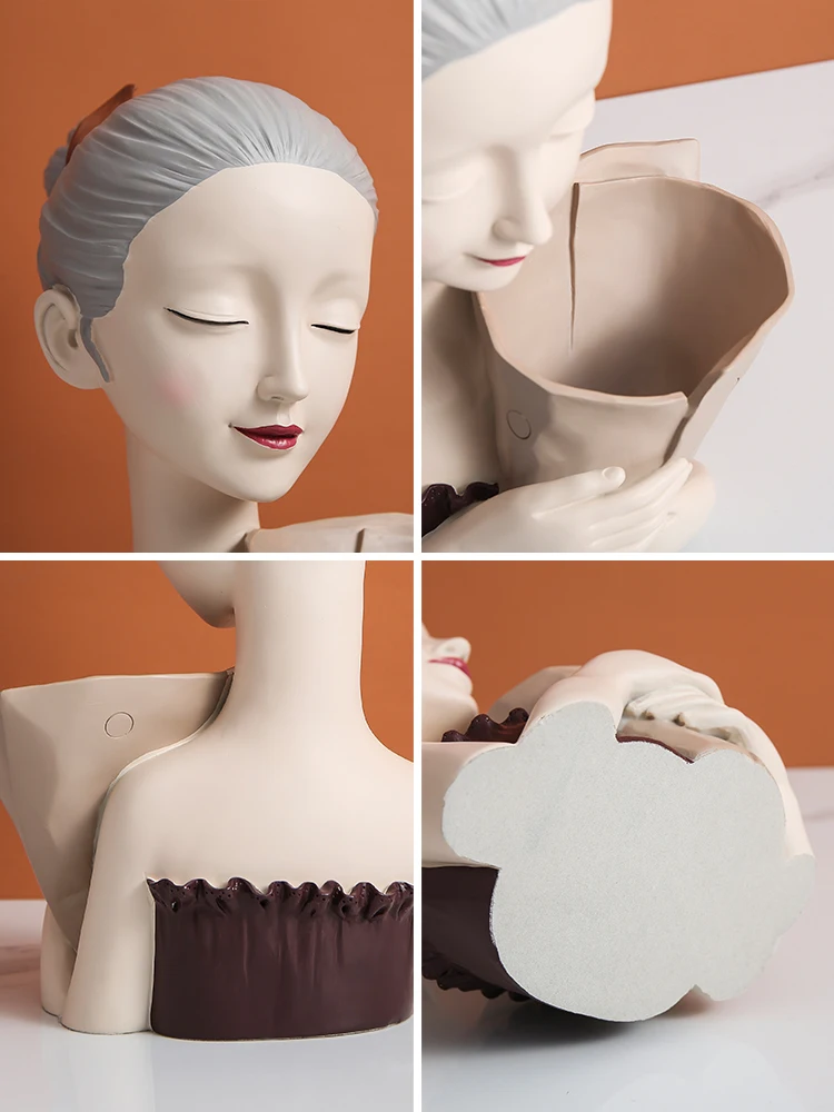 

Nordic Girl Sculpture flower Vase Resin Statue Home Decoration Accessories Modern Living Room ornaments Bedroom Decor Gifts