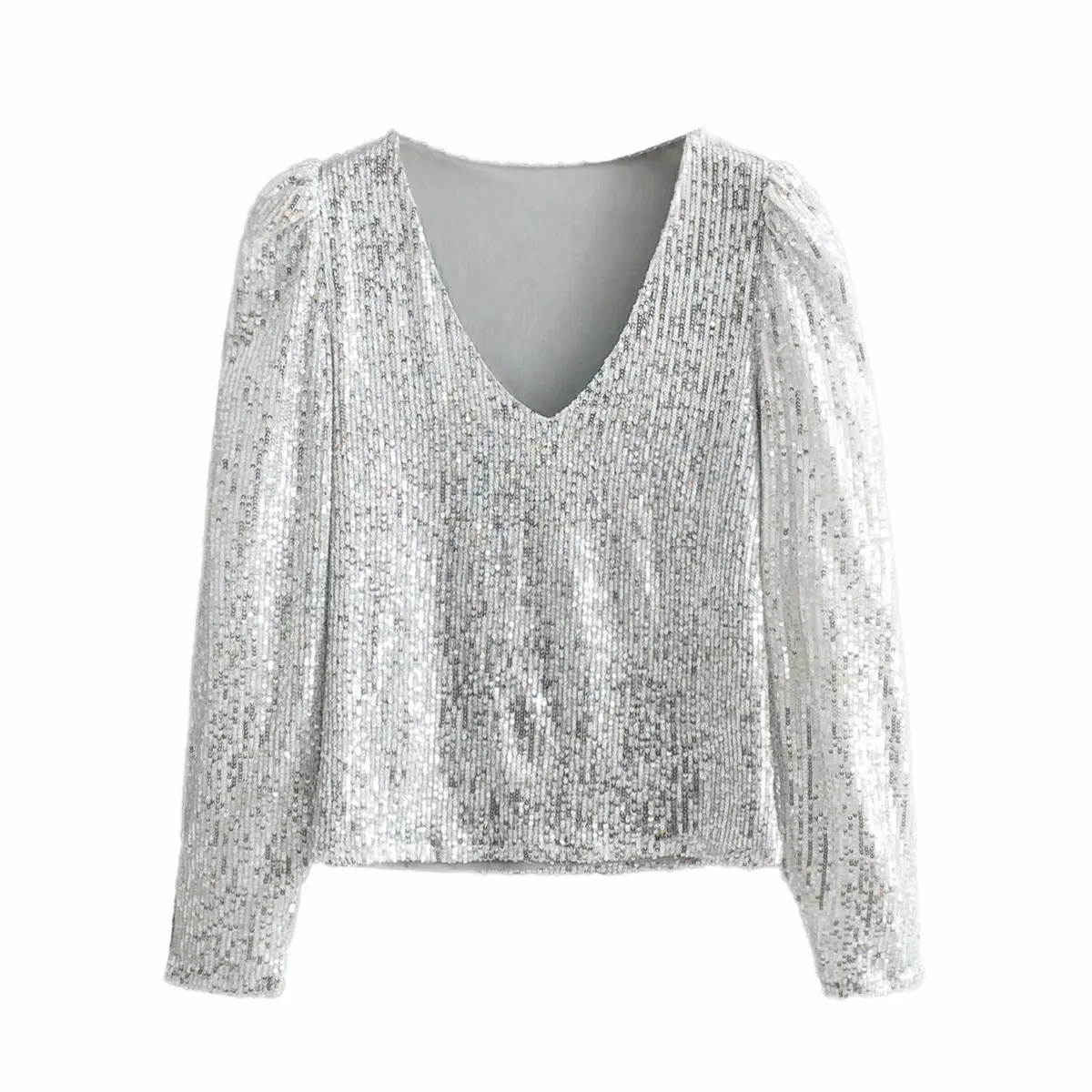 

Wholesale spring new European and American style women's long sleeve V-neck Sequined Tops clothes