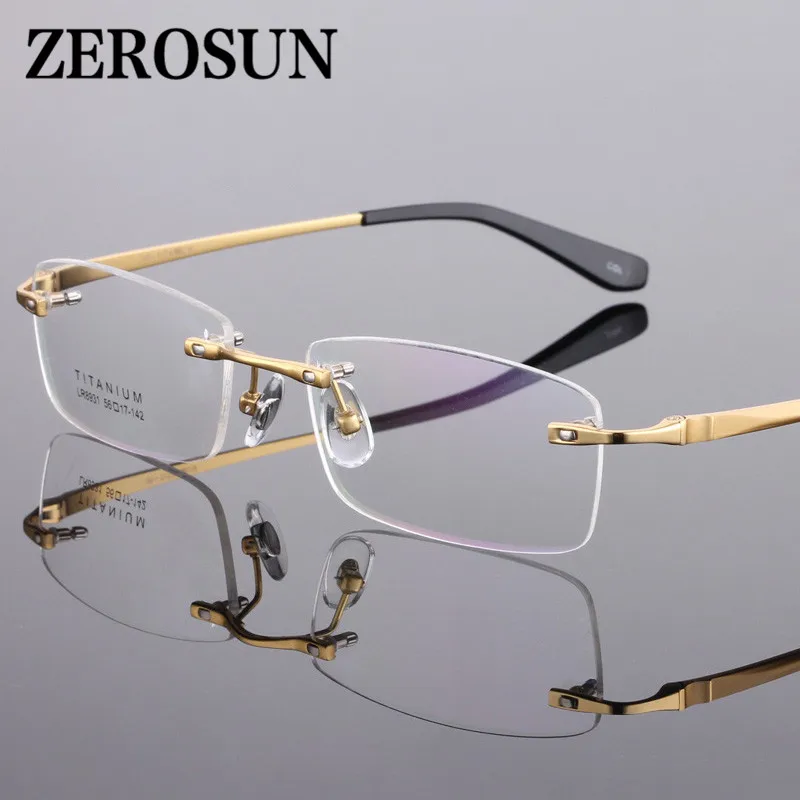 Zerosun титановые очки мужские без оправы оправа для мужчин Золотые рецепта