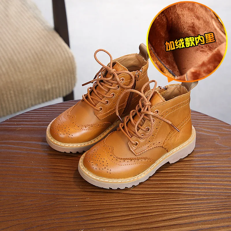 brown-plus velvet Детские Ботинки martin детская обувь новая детская обувь на осень и зиму Корейская версия британских ретро-ботинок для мальчиков le - Цвет: brown-plus velvet