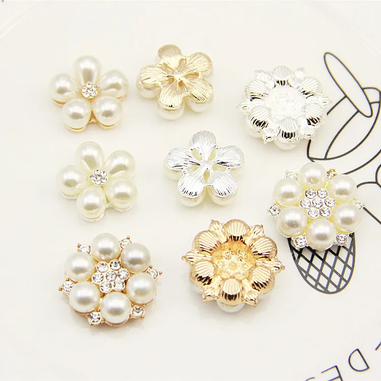 5 шт. золотые жемчужные пуговицы с плоской задней частью для одежды головные