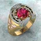 Винтажные кольца в форме подковы золотого цвета для женщин, полый дизайн, инкрустированные красным цирконием, Женская драгоценность