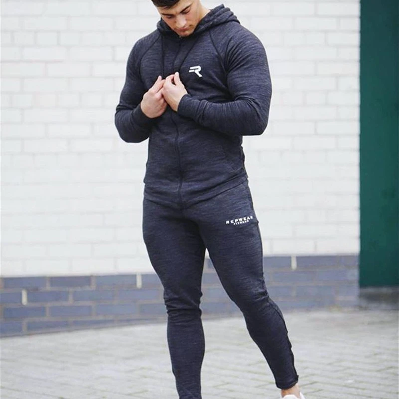 

2019 Sping Running Set Long Sleeve Stand Collar Sweatshirt Sports Set Gym Clothes Men Sport Suit Training Suit Sport Wear