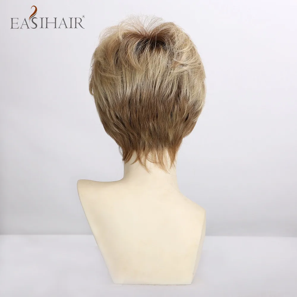 EASIHAIR короткие прямые каштановые к блонд Ombre парики для волос кружевные Передние
