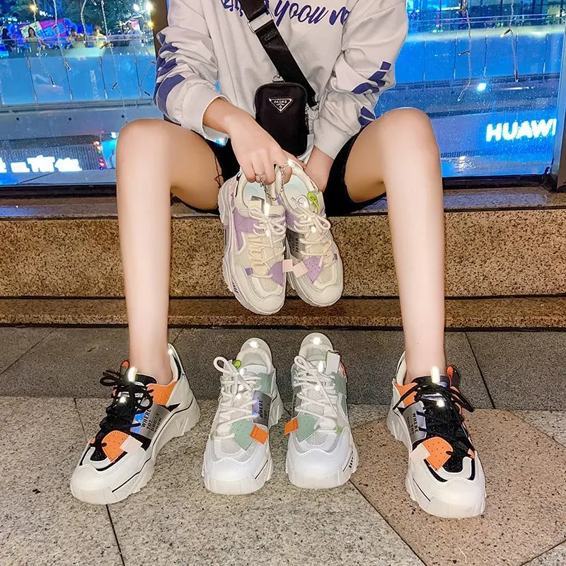 

2020 Spring and Autumn New Wild Color Matching Sports Casual Shoes Old Shoes Women Mesh Breathable Women Shoes