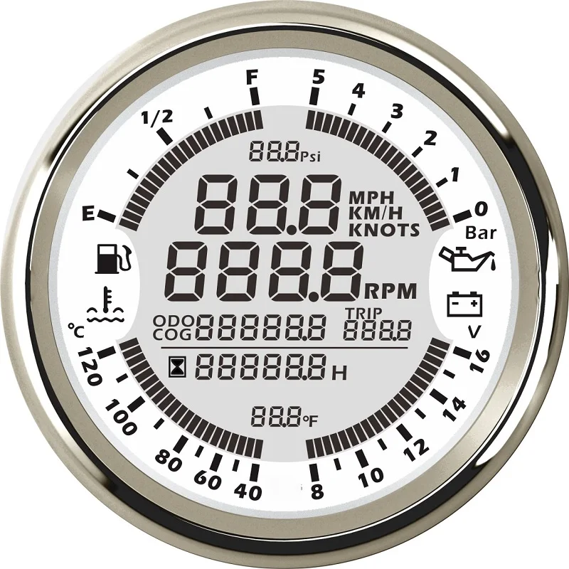 85 мм 6 в 1 Многофункциональный измеритель скорости автомобиля gps измеритель скорости Грузовик Лодка цифровой ЖК-дисплей датчик скорости узлов компас 0~ 5 бар 8 цветов - Цвет: 12V-WS