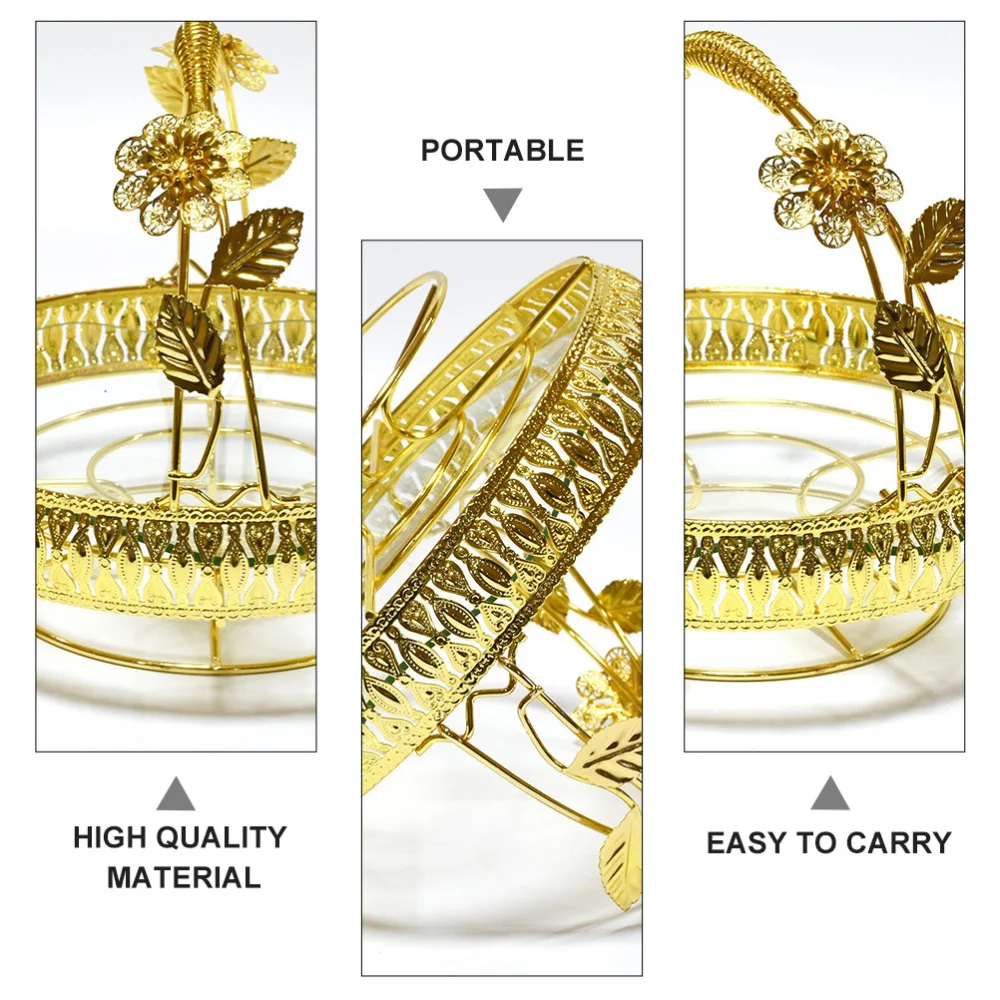 

Creative Golden Storage Basket Kitchen Fruit Basket Bread Desktop Organizer