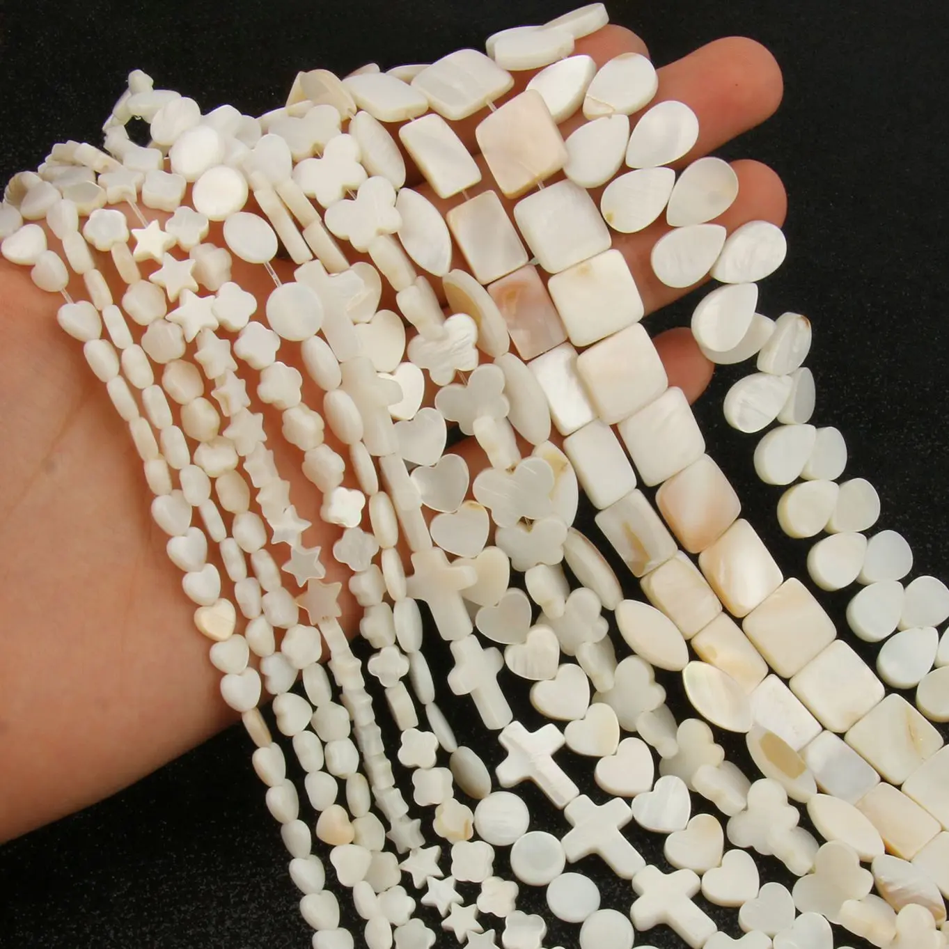 

Natural White Shell Bead Love Heart Star Clover Square Round Shape Mother of Pearl Loose Spacer Beads For Jewelry Making Finding