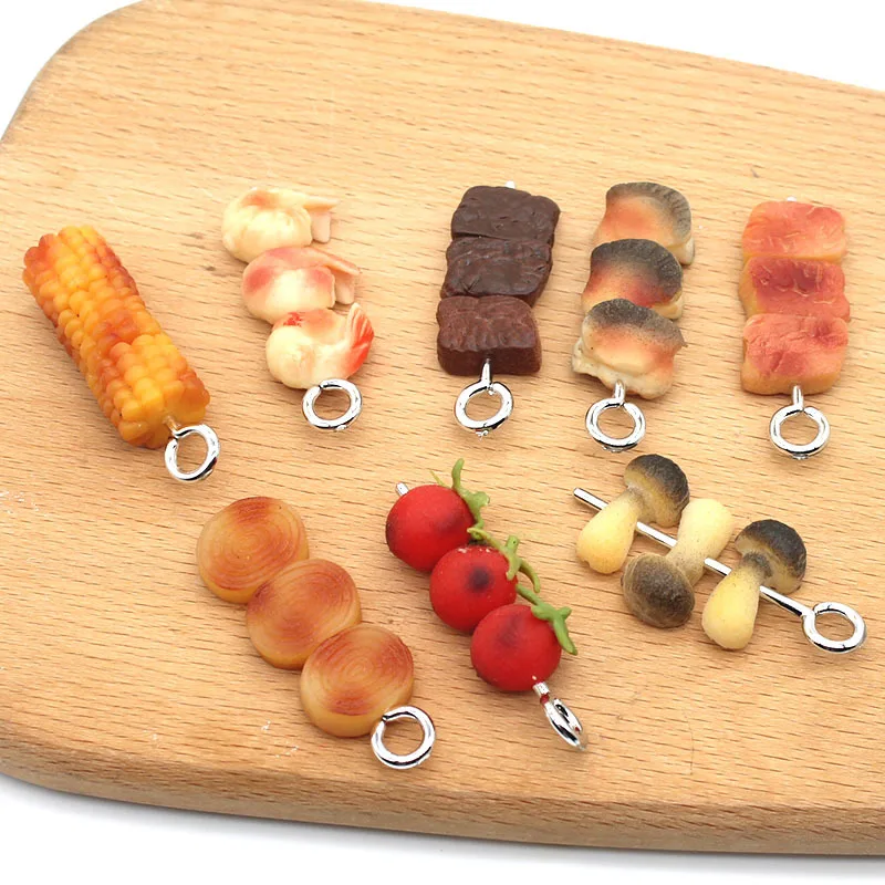 2Pcs Mini Simulation Soft BBQ Skewer Miniature Dollhouse Accessories Charms Pendants Necklace Earrings For Jewelry Making | Дом и сад